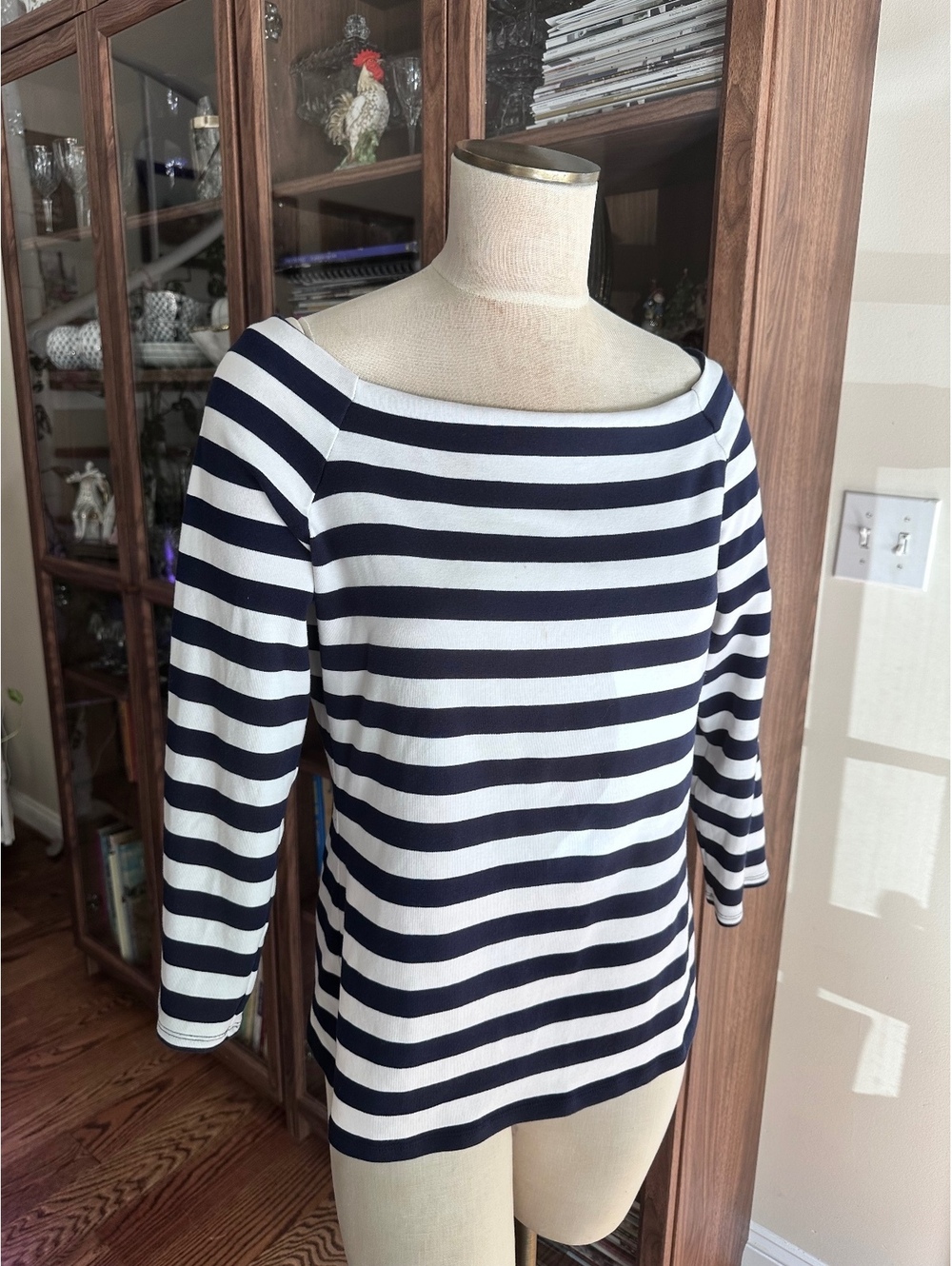 J. Crew Navy/White Striped BoatNeck Cotton Top Size XL